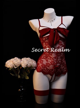 秘境「春光乍泄」性感睡衣蕾丝镂空透视蝴蝶结连体内衣纯欲风qqny