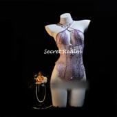 秘境「夜影轻纱」性感蕾丝连体衣镂空开档免脱蝴蝶结带胸垫内衣