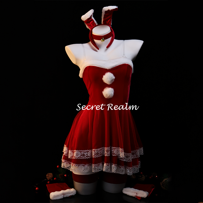 秘境「雪兔乖乖」圣诞节兔女郎cos制服装吊带性感睡裙纯欲风qqny