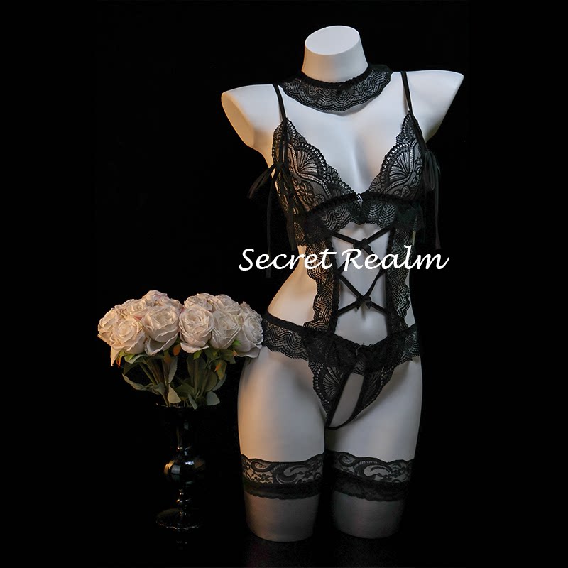 秘境「黑色情书」性感蕾丝连体衣小胸战袍情趣制服qqny诱惑内衣