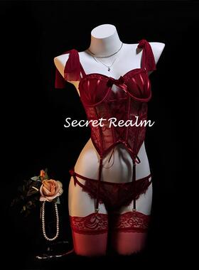 秘境「绯红女皇」性感睡衣镂空蕾丝绑带内衣制服高级情调qqny