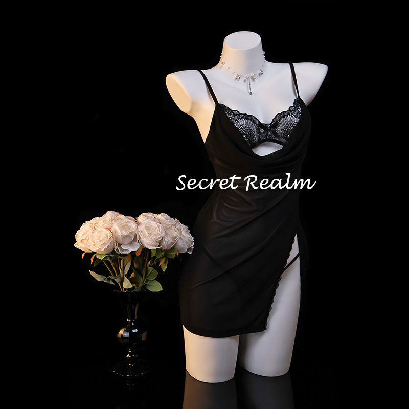 秘境「暮夜」性感睡裙蕾丝轻纱吊带镂空透视内衣情调诱惑纯欲qqny