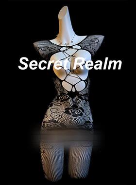 秘境「黑玫瑰」大码内衣纯欲性感睡衣镂空撕撕乐渔网袜连体衣qqny