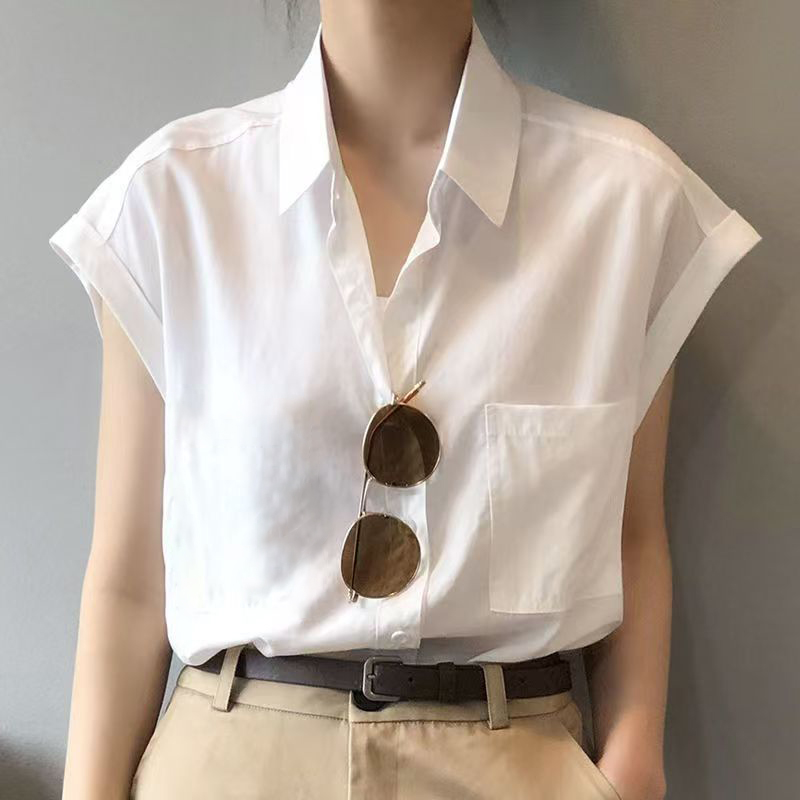 纯棉衬衫夏季短袖设计感小众白色