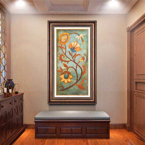 欧式玄关装饰画美式复古入户走廊过道竖版挂画书房单幅壁画抽象画