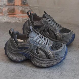 仿芭慕秀轮胎底加绒老爹鞋女2026冬季增高显脚小休闲运动鞋