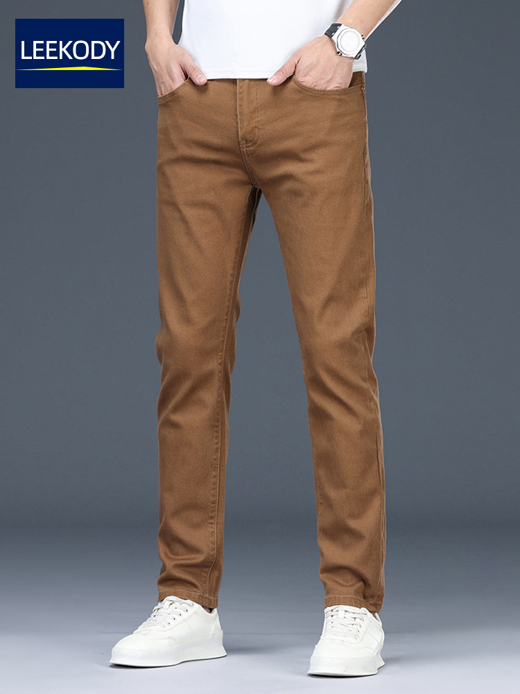 LEEKODY春季高端棕色牛仔裤男士修身小脚弹力卡其色潮流百搭长裤,男装,牛仔裤,淘宝优惠券,粉丝福利购,淘宝优惠卷