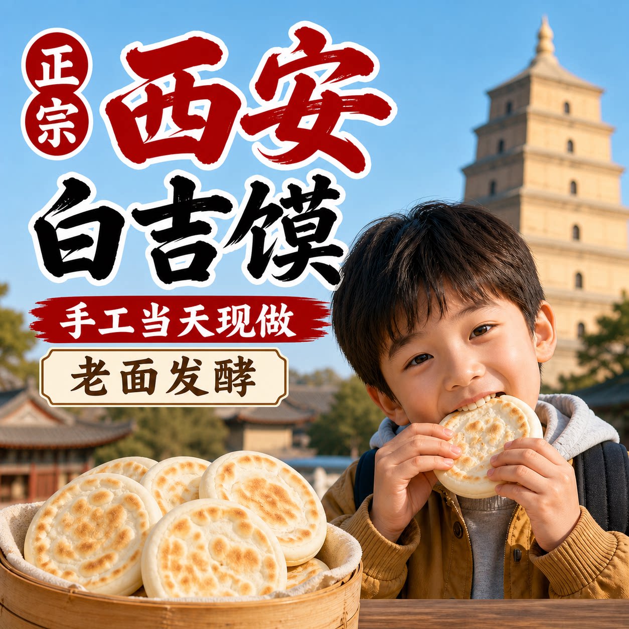 陕西特产手工白吉馍饼坯潼关肉夹馍饼坯半成品批发懒人早餐饼速食