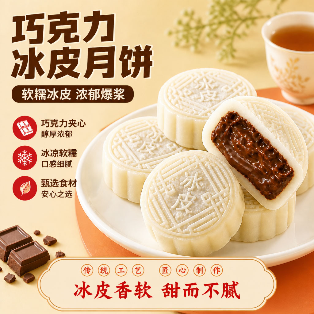 巧克力冰皮月饼老式手工糕点心爆浆夹心中秋节送礼办公室下午茶