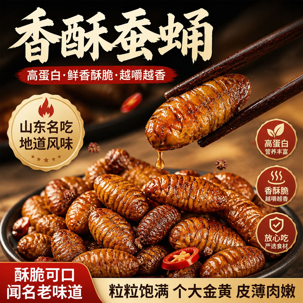 全网爆品]即食香酥蚕蛹山东特产