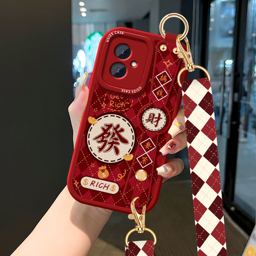 斜挎挂绳腕带便携荣耀发财手机壳