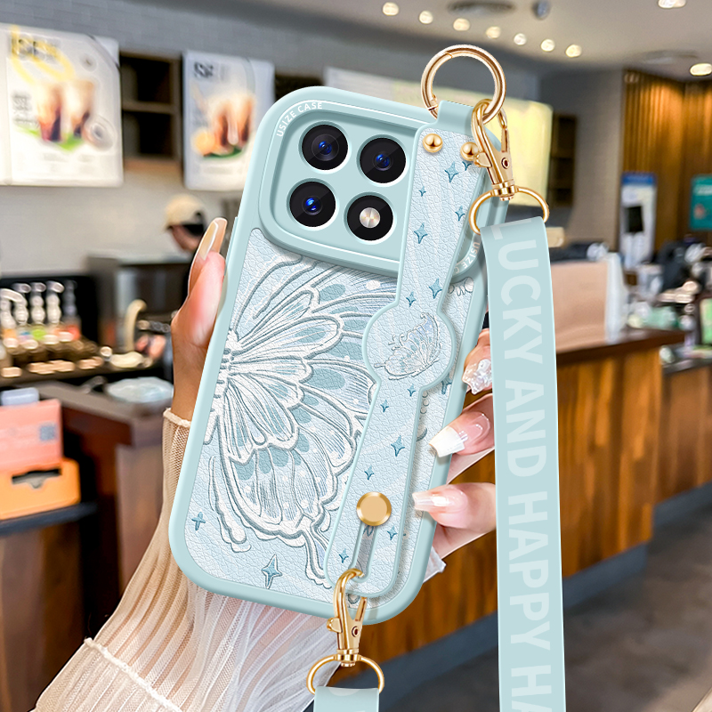 高级感蝴蝶可背挎红米手机壳