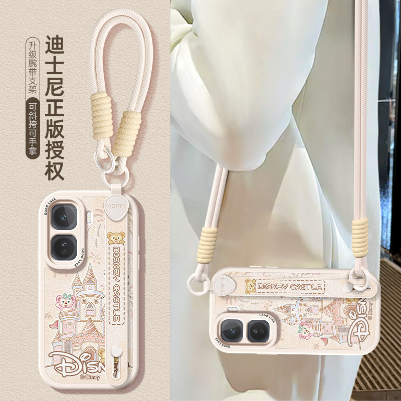 迪士尼城堡适用iQOONeo11腕带手机壳女款iQOO15卡通轻奢实用于支iQOONeo架防摔挂绳iQOO保护套高级硅胶软全包