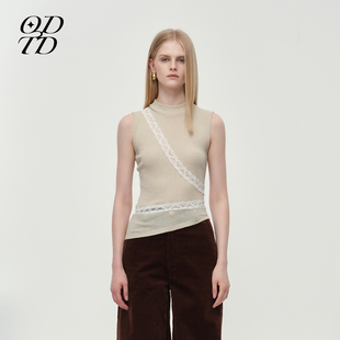 胶囊款 ODTD25冬季 蕾丝拼接百搭小高领羊毛背心上衣 设计师女装