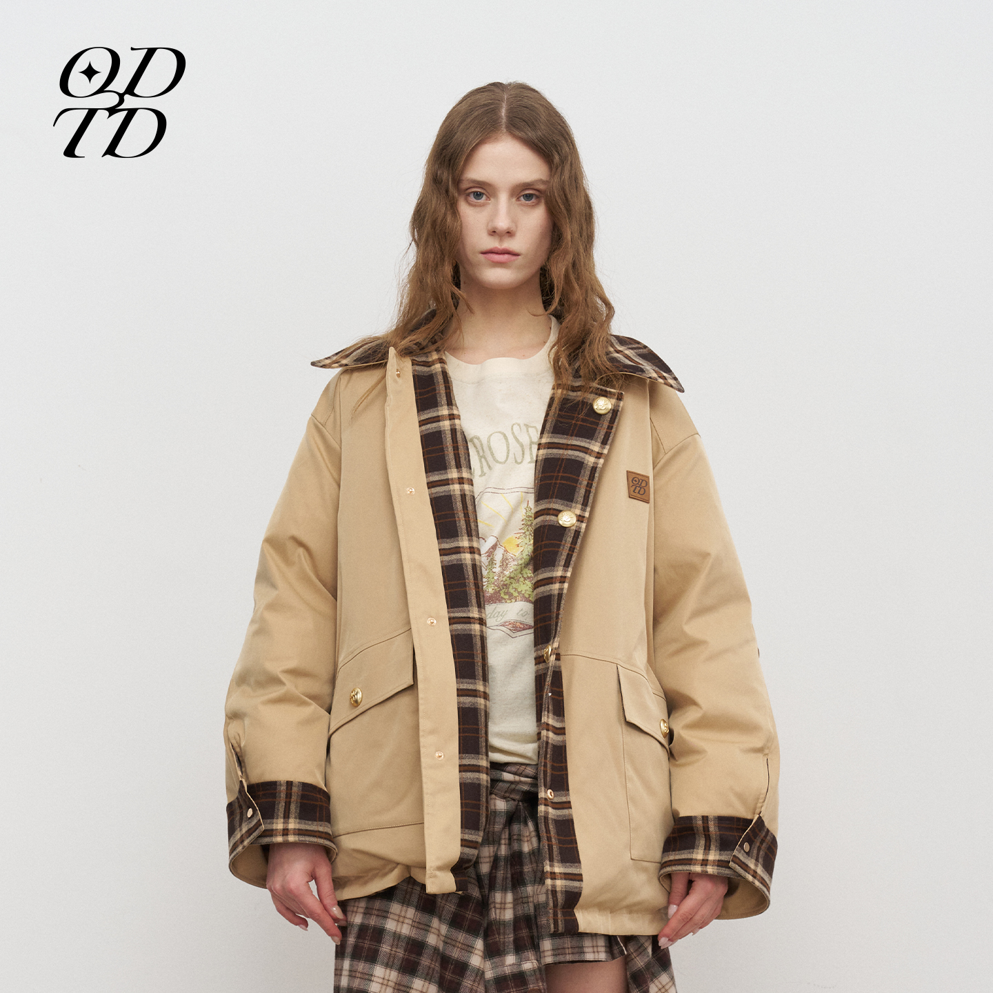 ODTD25撞色格子正反两面穿羽绒服
