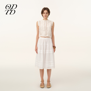 塔克蕾丝花边无袖 ODTD26春夏新款 宽松上衣度假套装 设计师女装