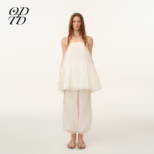 石头珠饰插片吊带连衣裙女原野诗意 ODTD26春夏新款 设计师女装