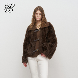 托卡羊毛皮草拼针织短外套翻领上衣 ODTD25秋冬新款 设计师女装