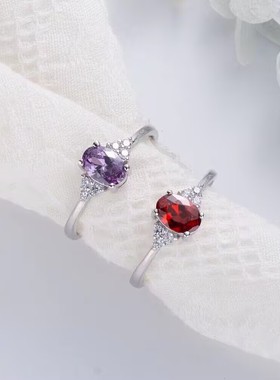 天然酒红石榴石戒指水晶彩宝指环新中式民族风手饰品女士款礼物