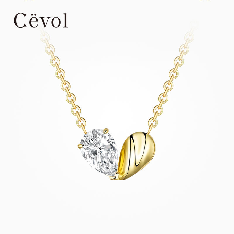 【培育】Cevol新奢钻石 心熠系列18K金爱心拼接钻石项链送女友