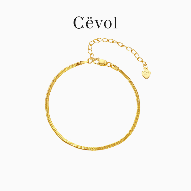 Cevol新奢钻石 红绳搭配链蛇骨手链厚镀18K金百搭时髦显白经典女