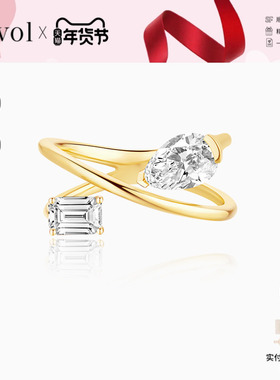 Cevol新奢钻石 双生系列金钻石戒指双钻石奢华钻戒礼物特色设计女