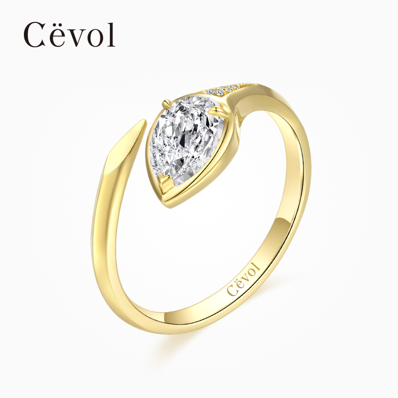 Cevol新奢钻石 曜蛇系列 18K金本命年灵蛇头钻石开口戒指女款时尚