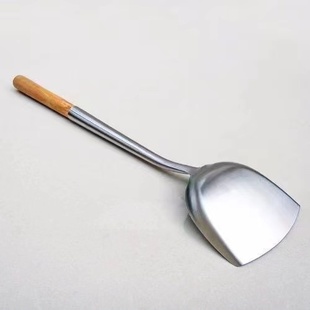 木把锅铲炒菜大铲 家用炒菜铲子大号锅铲木柄不v锈钢锅铲小号老式