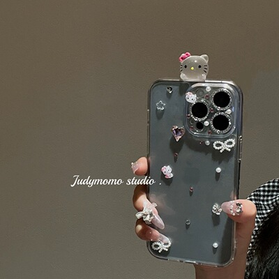 适用苹果16promax手机壳少女HelloKitty水钻iPhone15保护套高级感14防摔壳13promax新款12网红超火女款小香风