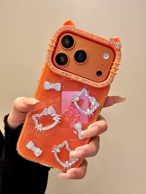 猫耳满钻蝴蝶结适用iPhone17promax手机壳新款16pro可爱卡通15保护壳苹果14pro少女心13个性创意12防摔11软壳