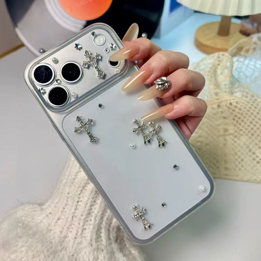 diy闪钻十字架适用苹果17手机壳iphone16promax硅胶小米17promax新款15Pro透明奢华13名媛风14全包镜头保护套