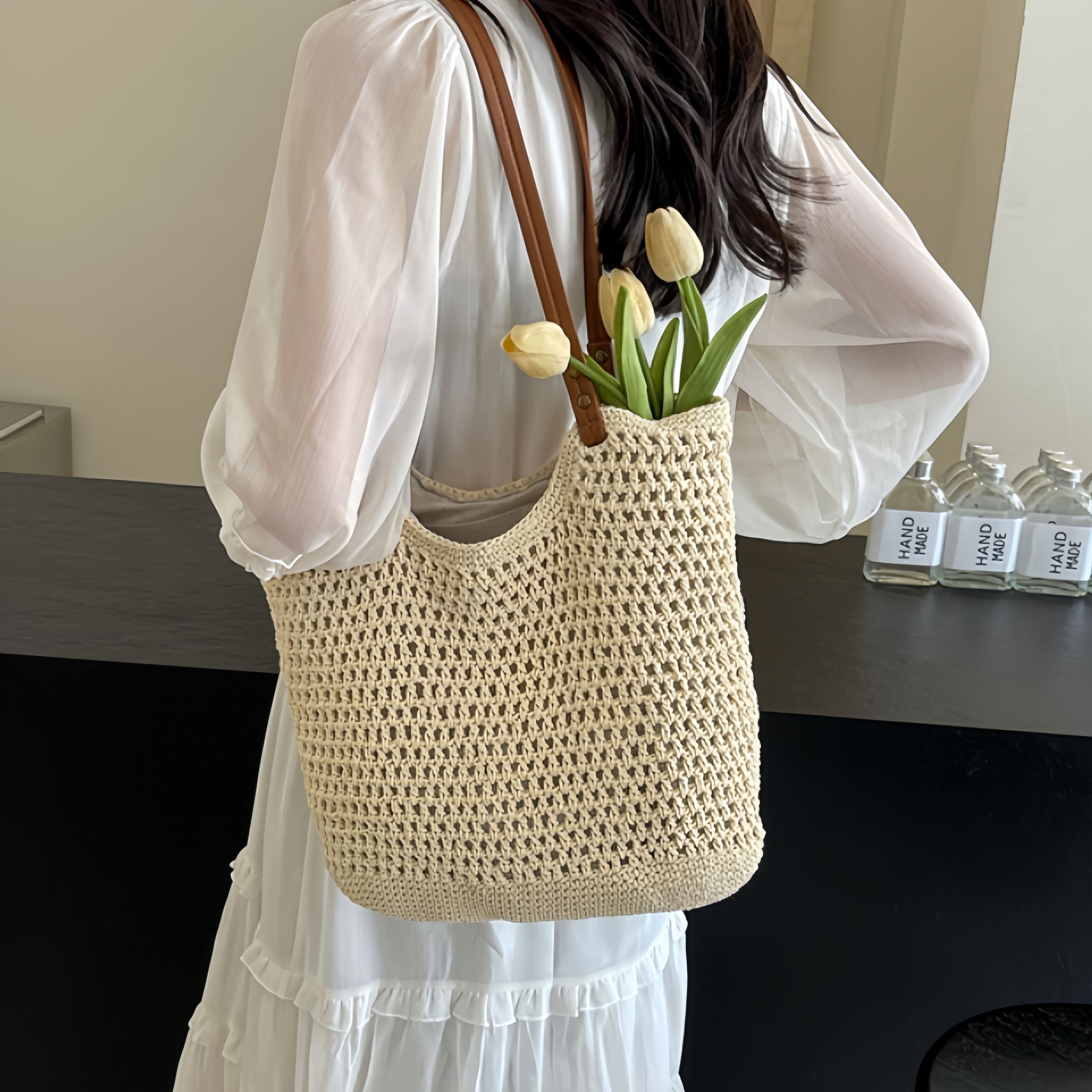 大容量手工编织包包女士2025新款草编包沙滩度假单肩包通勤托特包