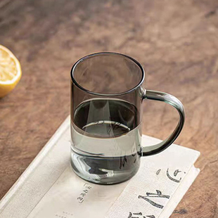 丕格家居耐高温可加热烟灰色玻璃水杯带把办公室泡茶杯子咖啡杯