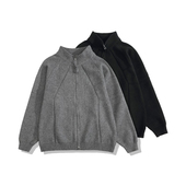 秋冬慵懒风简约百搭纯色重磅拉链休闲宽松毛衣美拉德针织立领开衫