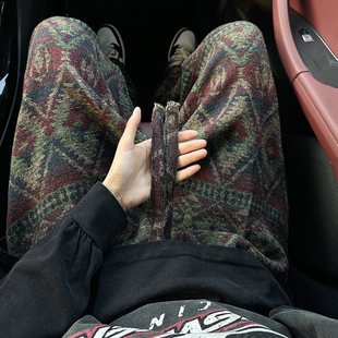 美式重磅针织卫裤男款秋冬设计感民族风宽松裤子古着毛呢休闲长裤