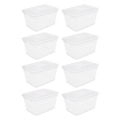 58 Qt Storage Box Clear Base White Lid Set of 8 Storage