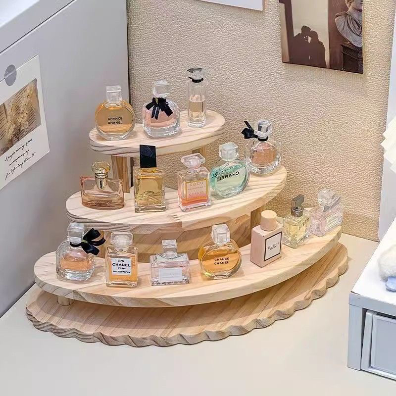 实木多层首饰展示架桌面木质收纳架化妆品香水置物架多层阶梯摆件