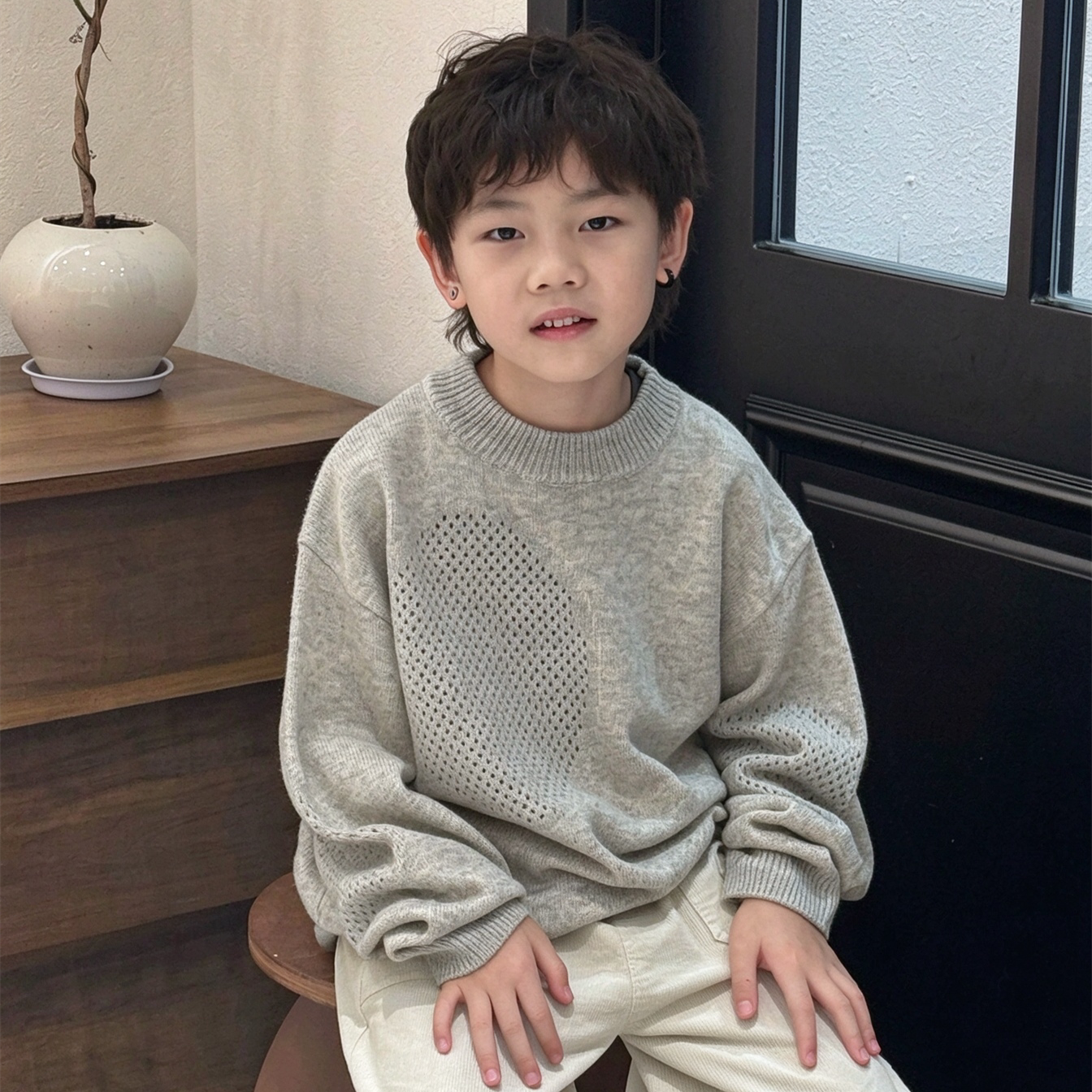 男女童秋冬季韩版洋气毛衣中大童休闲宽松圆领套头上衣儿童毛衣