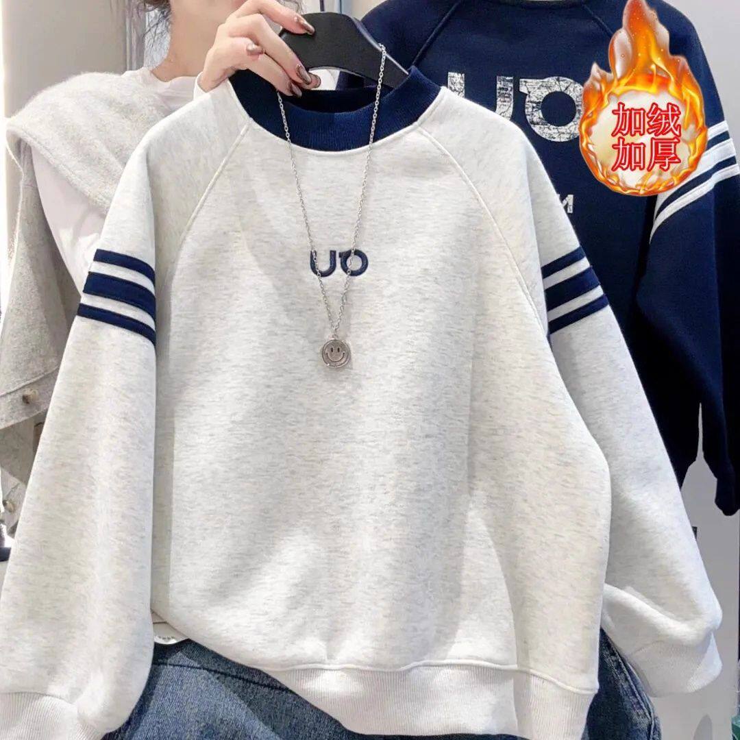 男童韩版加绒加厚卫衣2025秋冬儿童洋气时尚圆领长袖男孩休闲上衣