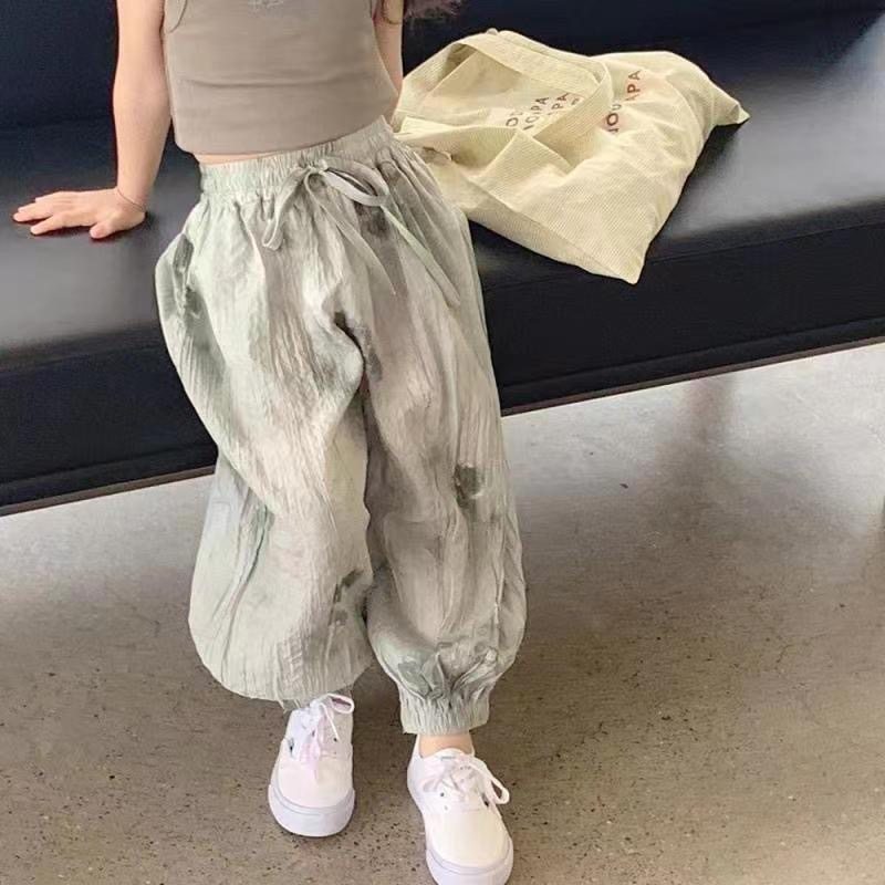 女童新中式裤子夏季薄款2025新款夏天雪纺防蚊裤女宝韩版宽松长裤