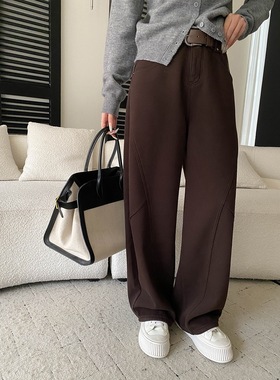 司南 解构设计感 立裁斜缝弯刀高腰加绒阔腿牛仔裤含腰带 SN8359