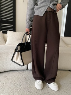 司南 解构设计感 立裁斜缝弯刀高腰加绒阔腿牛仔裤含腰带 SN8359