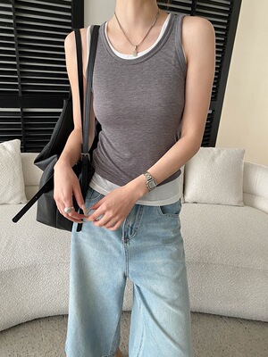 司南 人手一件 天丝混纺撞色假两件U领修身显瘦吊带背心 SN8840