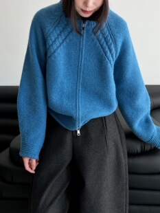 鹿西 韩系双头拉链圆领针织外套女秋冬绞花高级感厚毛衣开衫ss931