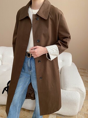 司南 秋日入场券 简约翻领单排扣拼接条纹袖风衣外套全棉 SN8036