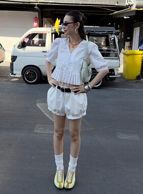 「 1.14 春夏新品 」 MMFISH街头时髦铆钉皮带花苞短裤 26K070