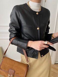 司南 法式金扣小香风编织纹理皮衣外套小众设计感秋冬新款 SN2369