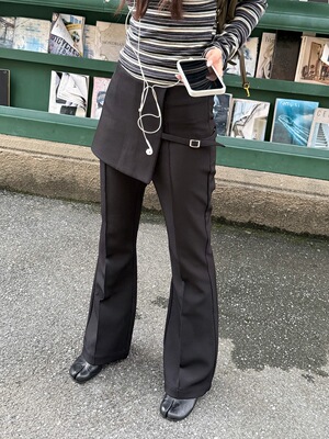 MMFISH时髦街头高智设计感随性假两件休闲直筒西裤拖地长裤25K586