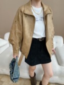 司南 SN8019 哑光纹理PU皮翻领机车风皮衣外套 废土做旧感 美式