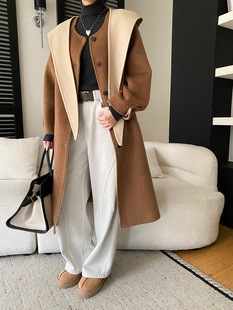 司南 秋冬统治区 可脱卸帽拼色设计感双面呢羊毛大衣外套 SN8415